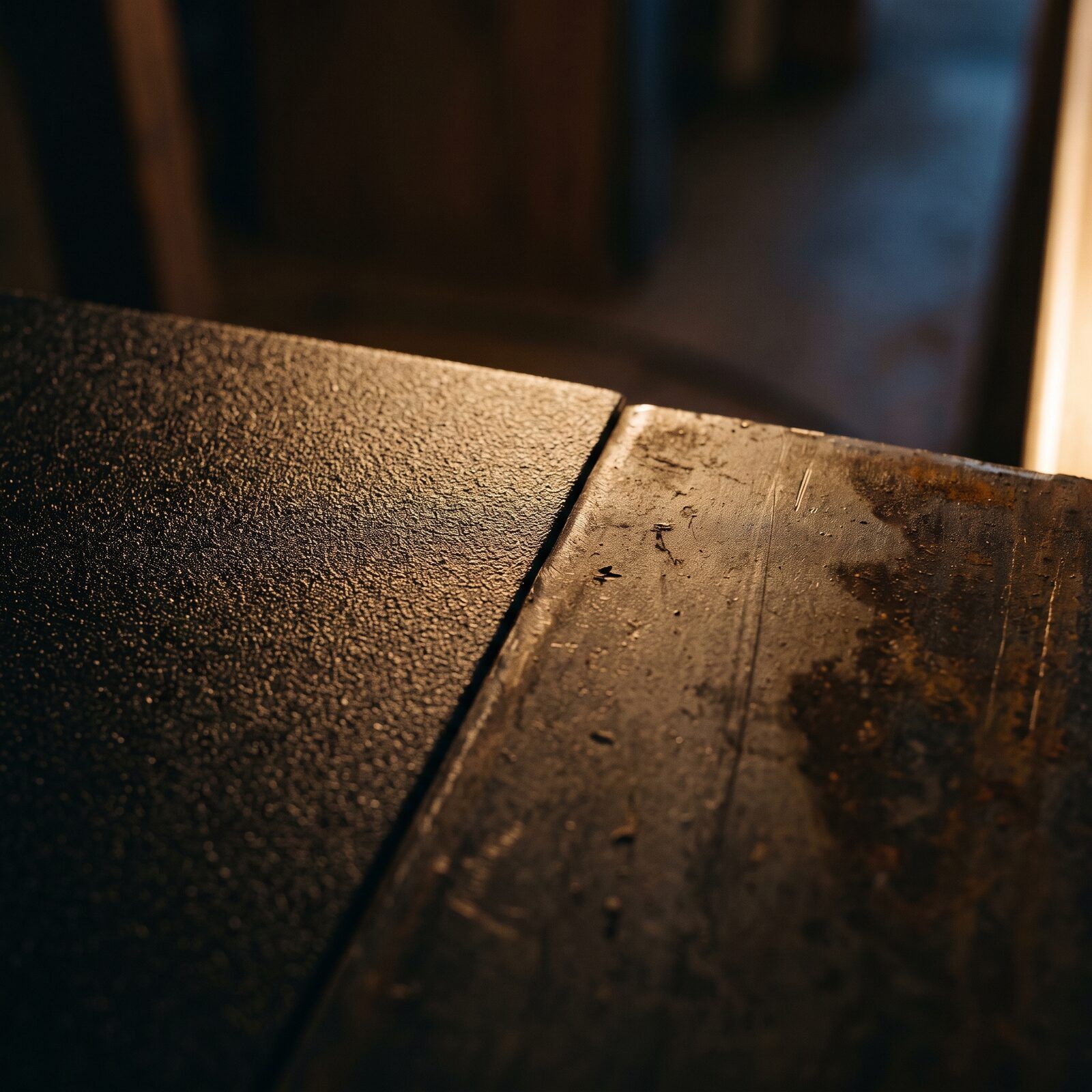 Pièces d’acier thermolaqué noir texturé et fonte brute pour bases de lampadaire